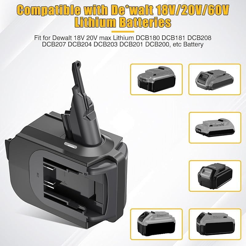 2-in-1 V7/V8 Double Battery Adapter,for De*walt 20V Battery Work for Dy*son V7+V8 Series Vacuum Cleaner,Higher Power and Longer Working Time