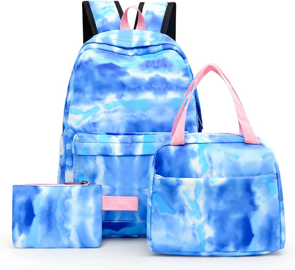 Girls Backpack for School Rainbow Tie Dye Backpack with Lunch Box and