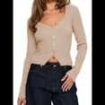 thumbnail image 1 of Cárdigan de Larga para Mujer, Suéter Corto de Punto Abierto, Chaqueta con Cuello en V y Botones para Otoño Albaricoque M, 1 of 10