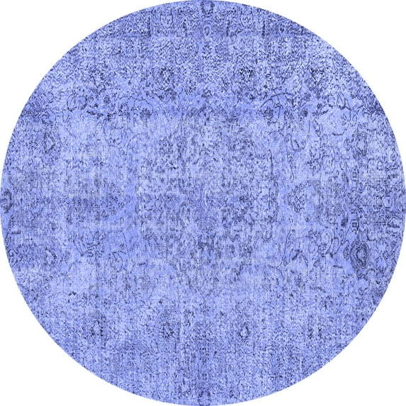 Ahgly Company Machine Washable Indoor Round Abstract Blue Contemporary Area Rugs, 3' Round