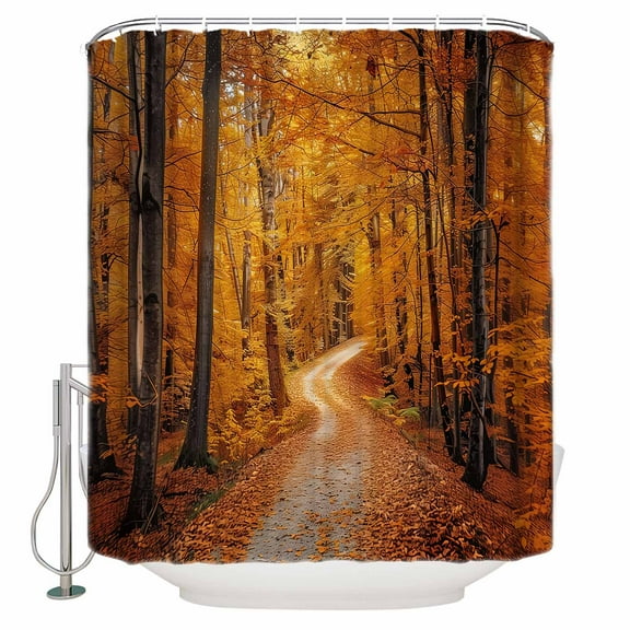 Fabric Shower Curtain Fall Autumn Forest Orange Leaf Shower Curtains with 12 Hooks Waterproof Machine Washable Bath Curtains for Bathroom, 48x 72in