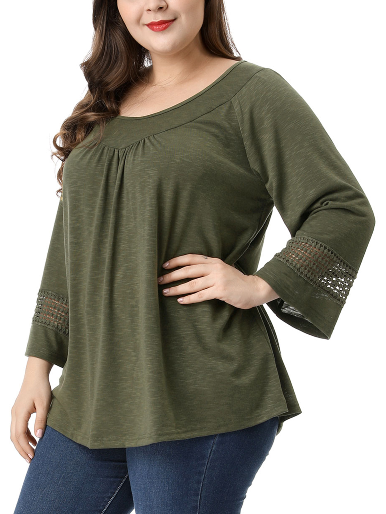 DARING DIVA Women's Plus Size Winter Kimono Long Sleeve Casual Top 4X Green
