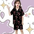 thumbnail image 6 of Girls Pajamas 3 Piece Button Down Pjs Short Sleeve Long Pants with Shorts Cute HeartValentine's Day Pajama Outfit with Pockets Loung Sets Silk Nightwear Lounge Sleepwear for Kids, 6 of 6