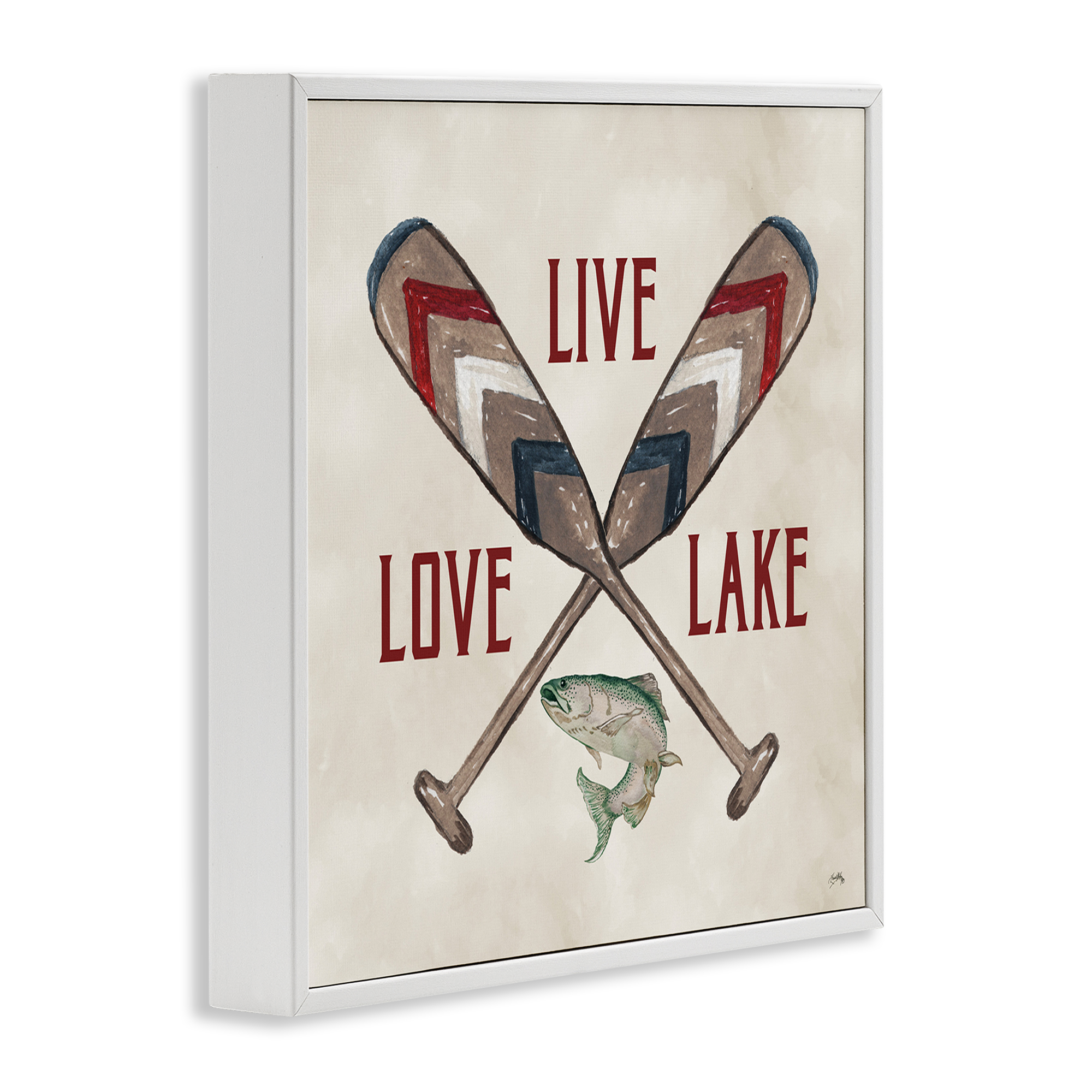 Stupell Industries Live Love Lake Oars Typography Painting White Framed Art Print Wall Art, 24 x 24