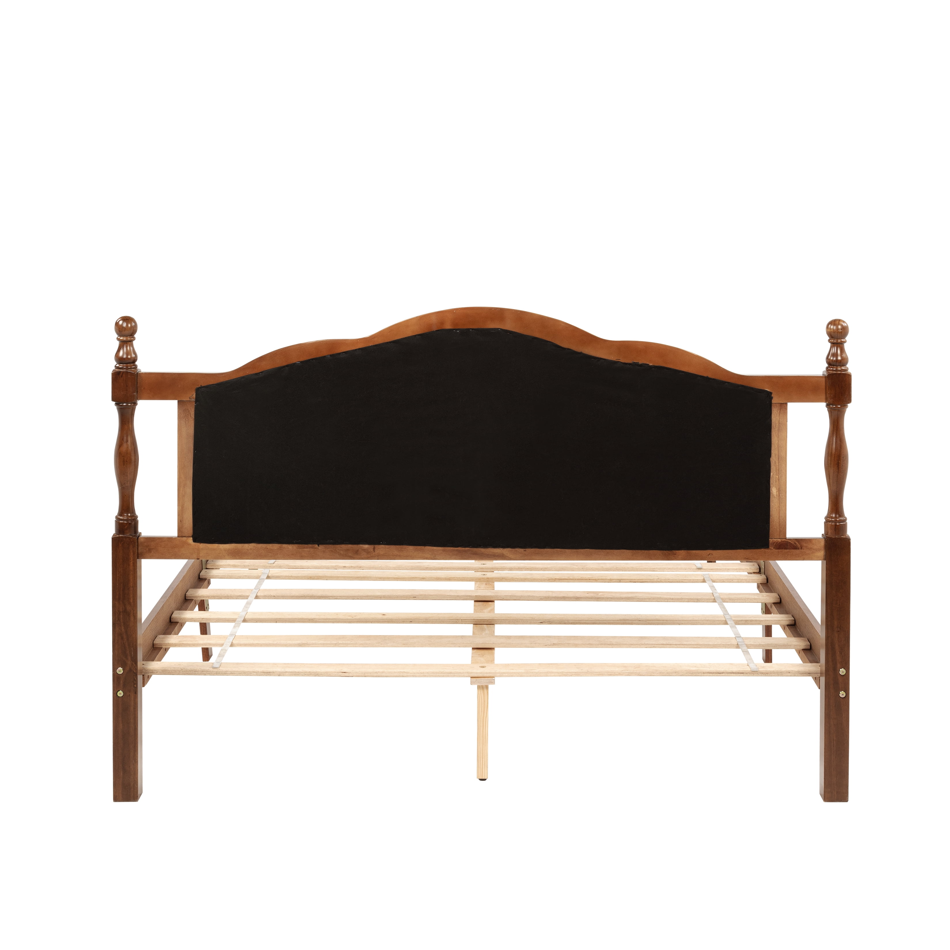 Miniyam Wood Queen Size Bed with Tufted Upholstered Headboard for Adult, Walnut