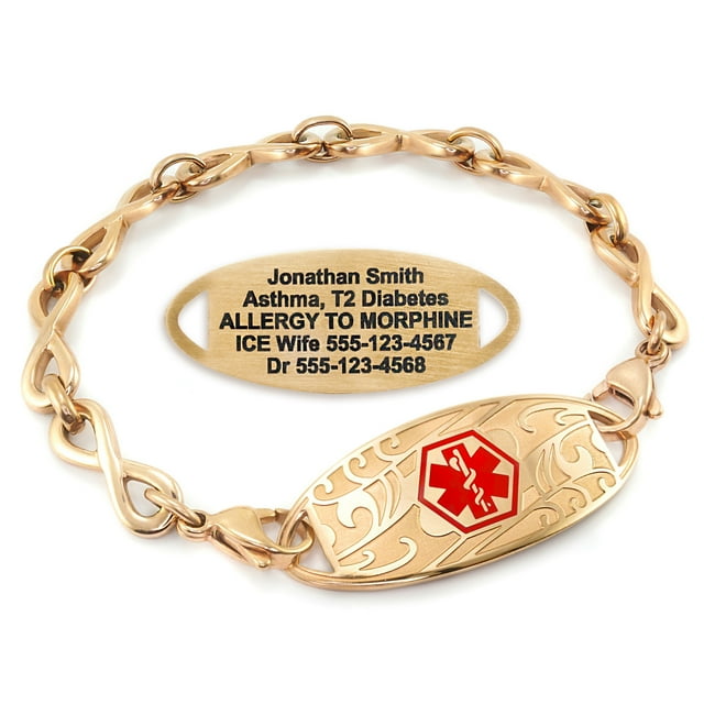 MedicEngraved Rose Gold Stainless Steel Custom Medical Alert Bracelet - 6mm Infinity Link