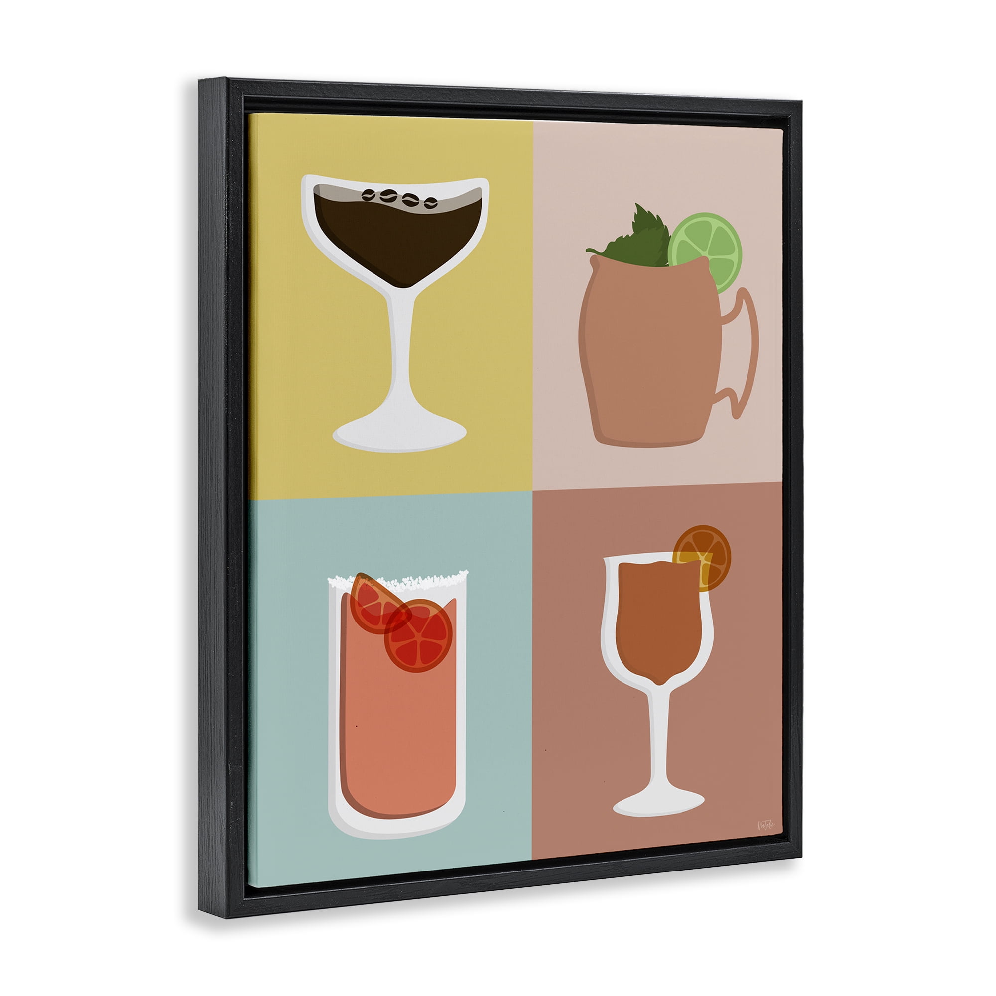 Stupell Industries Mixed Cocktail Drinks Food & Beverage Painting Black Floater Framed Canvas Art Print Wall Art, 25 x 31