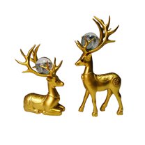 nvzhuang Christmas Reindeer Gold Figurines 2 Pcs Resin Deer Statues Table Decorations for Home, Office