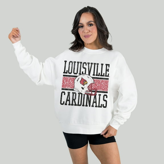 Women's Gameday Couture White Louisville Cardinals Fair Catch Pullover Sweatshirt