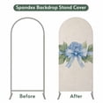 thumbnail image 4 of Hydrangea Flower Arch Backdrop Cover, Spandex Fitted Wedding Arch Cover, Pastoral Blue Bow Floral Spring Lraf Round Top Stand Covers for Birthday Ceremony Bridal Shower Party Decor 6.6x3.3 Ft, 4 of 9