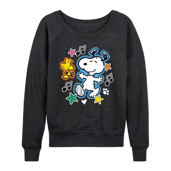 Peanuts - Snoopy Woodstock Patches - Women's French Terry Long Sleeve Pullover