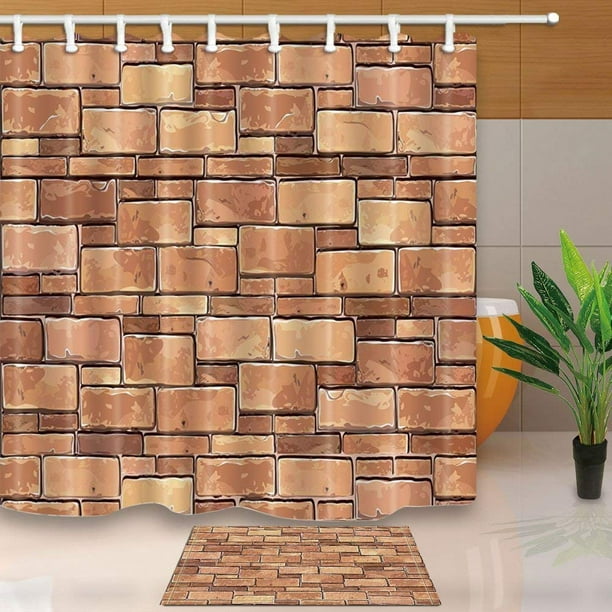 BPBOP Rustic Decor Watercolor Retro Brick Wall Shower Curtain 66x72 inches with Floor Doormat