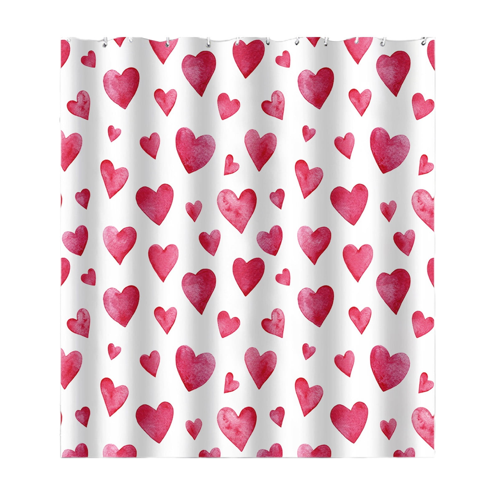 YIDAKO Valentine's Day Shower Curtain - 71x71 Inches, Pink Red Hearts, Waterproof Polyester With Hooks