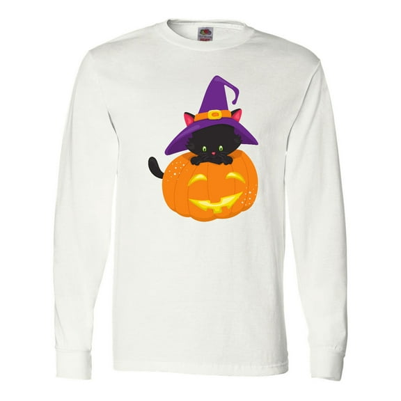 Inktastic Black Cat, Pumpkin, Cat With Witch Hat, Halloween Long Sleeve T-Shirt