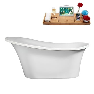 60" Streamline B-292-72-BNK Soaking Freestanding Tub and Tray With Internal Drain in Brushed Nickel