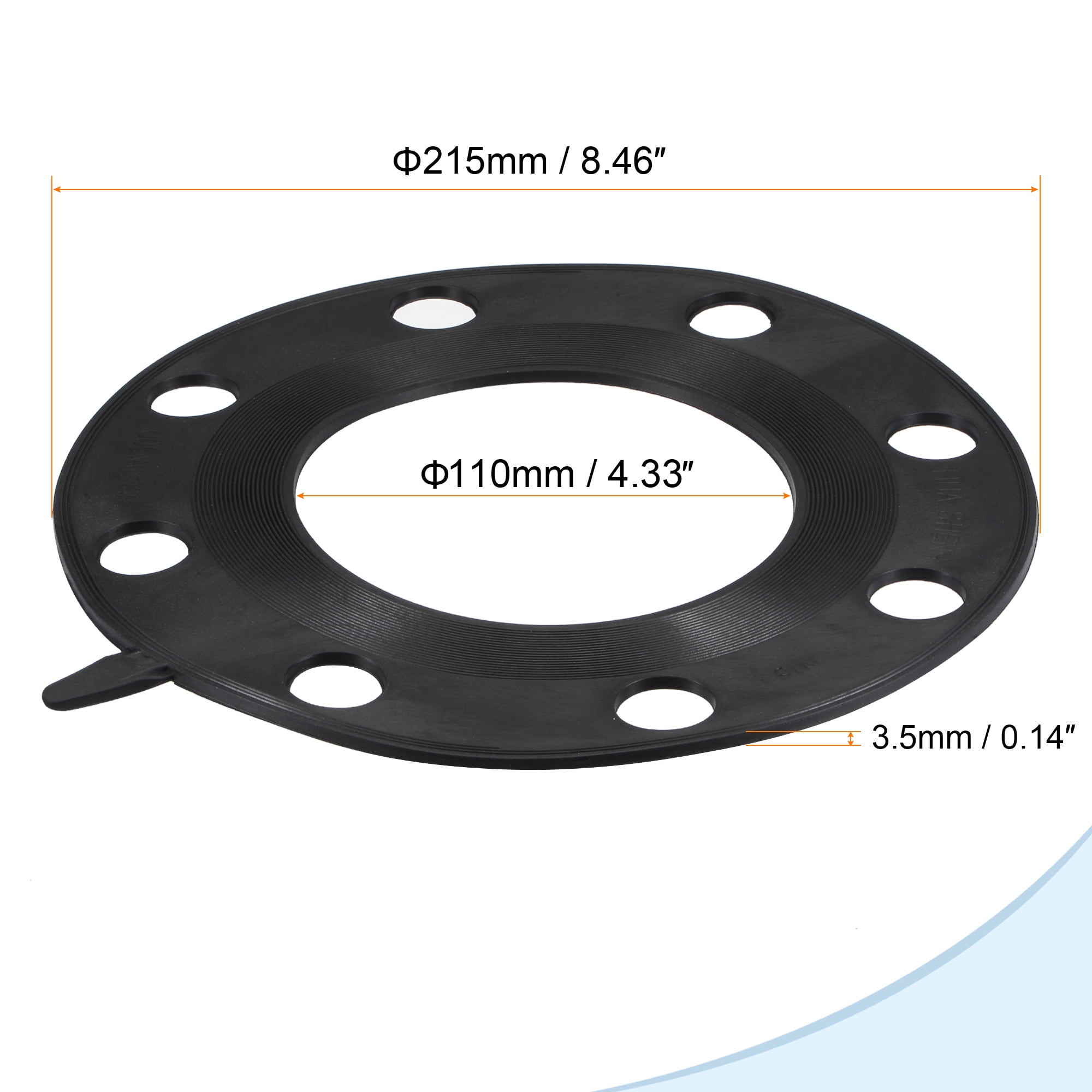 Rubber Flange Gasket Full Face DN Pipe 8 Bolt Holes Black Flat Washer Black 4"
