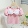 thumbnail image 2 of hotojiny Toddler Baby Girls Blouse Kids Girl Square Collar Bow T Shirts Summer Short Sleeve Casual Tops Infant Clothes 6 M-8 T, 2 of 7