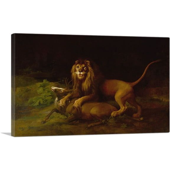 ARTCANVAS A Lion Attacking a Stag Canvas Art Print by George Stubbs - Size: 26" x 18" (0.75" Deep)