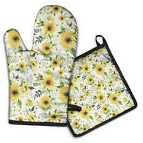 White Sunflower Kitchen Oven Mitt and Pot Holder Sets 2 Pcs for Baking, Cooking and Grilling, Heat Resistant Up To 392 °F