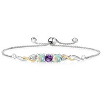 925 Sterling Silver and 10K Yellow Gold Purple Amethyst White Opal and White Lab Grown Diamond Tennis Bracelet for Women (1.50 Cttw, Gemstone February Birthstone, Fully Adjustable up to 9 inch)
