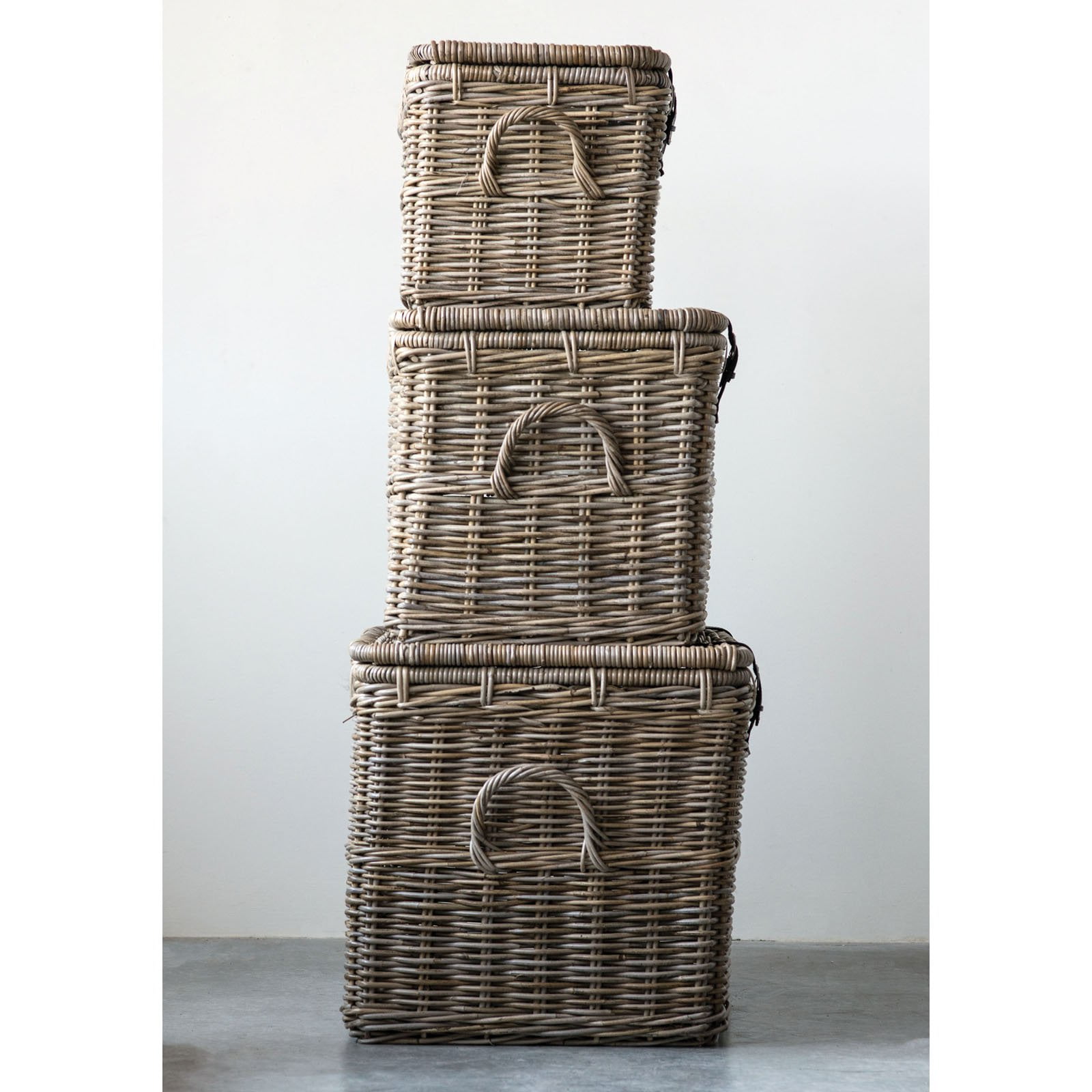 3R Studios Rectangle Brown Rattan Basket with Leather