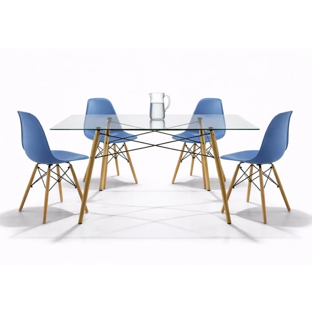 Comdeor Cristal Rectangular para 4 Personas Sillas Oslo Azul