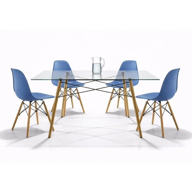 Comdeor Cristal Rectangular para 4 Personas Sillas Oslo Azul