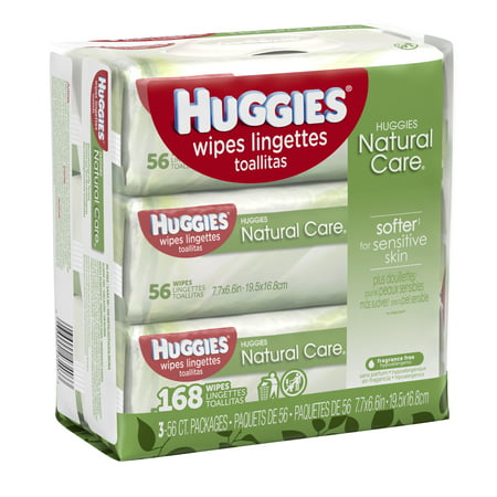 HUGGIES Natural Care Baby Wipes, Sensitive, 3 packs of 56, 168 (Best Water Wipes For Babies)