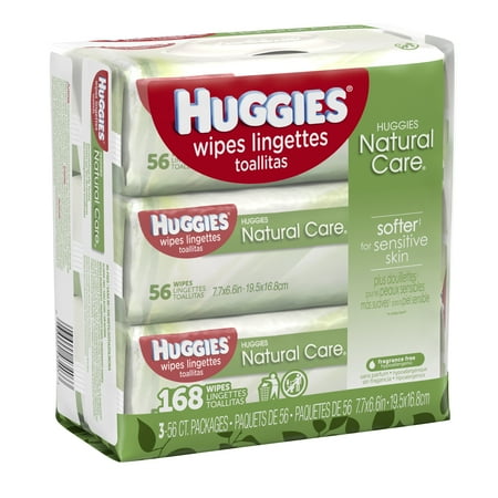 HUGGIES Natural Care Baby Wipes, Sensitive, 3 packs of 56, 168 (Best Green Baby Wipes)