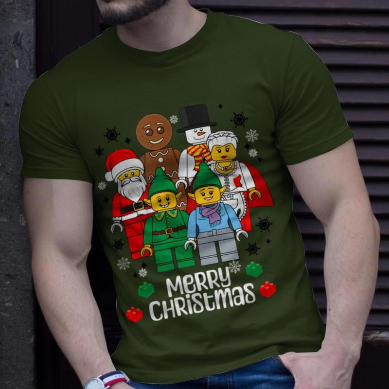 Merry Christmas Building Bricks Santa Elf Snowman Figures TShirt