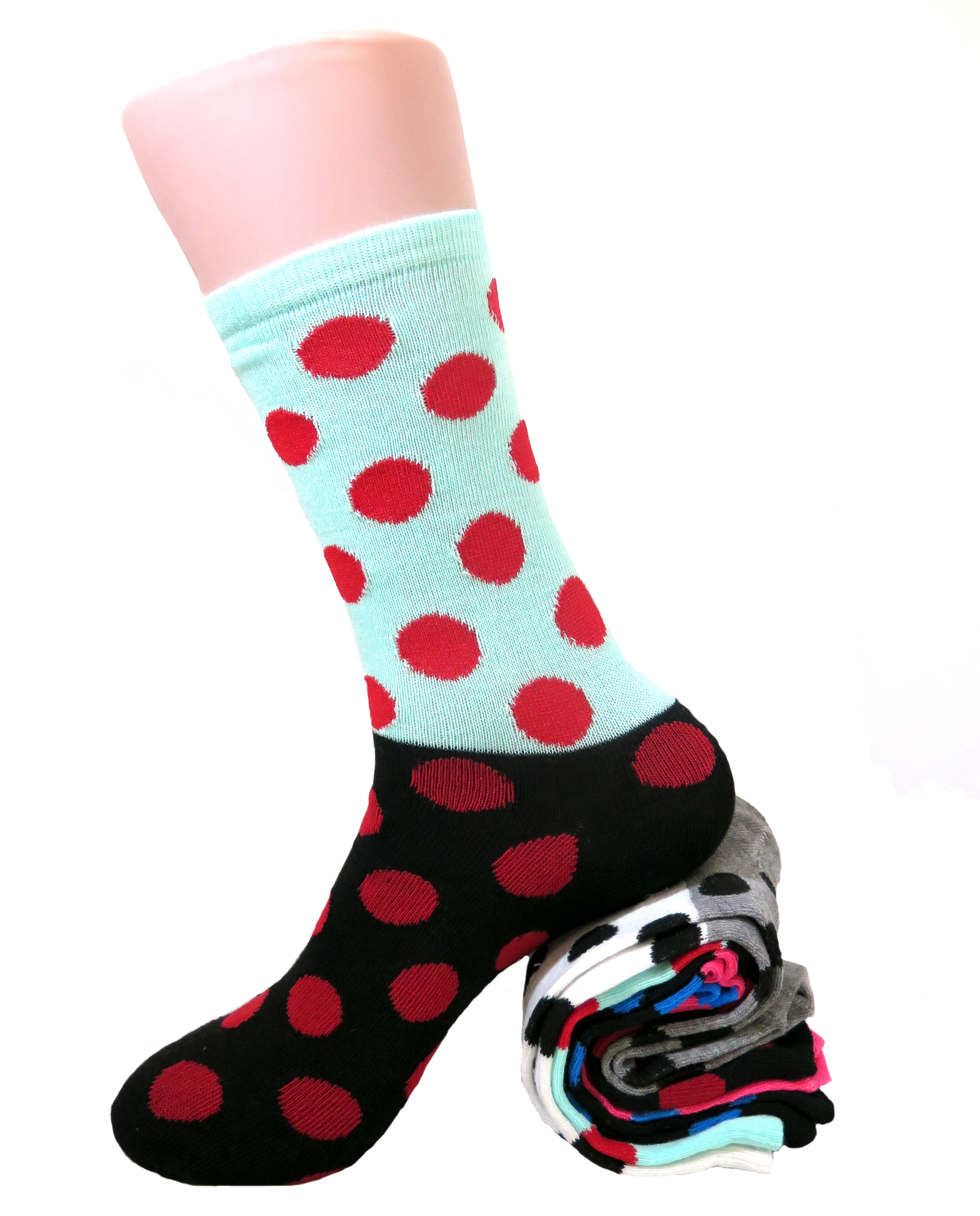 Fun & Colorful Two- Tone Polka Dot Assorted 6 Pack Crew Socks - image 2 of 3