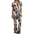 thumbnail image 2 of Franhais Women's 2 Piece Lounge Set Short Sleeve Tops +  Solid Color/Floral Pants Sleepwear Sets, 2 of 7
