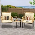thumbnail image 1 of Beige rattan 3 - piece outdoor patio bistro set con cushions: weather - resistant pe wicker y glass - top coffee mesa. lightweight, compact balcony muebles para garden o poolside, 1 of 7