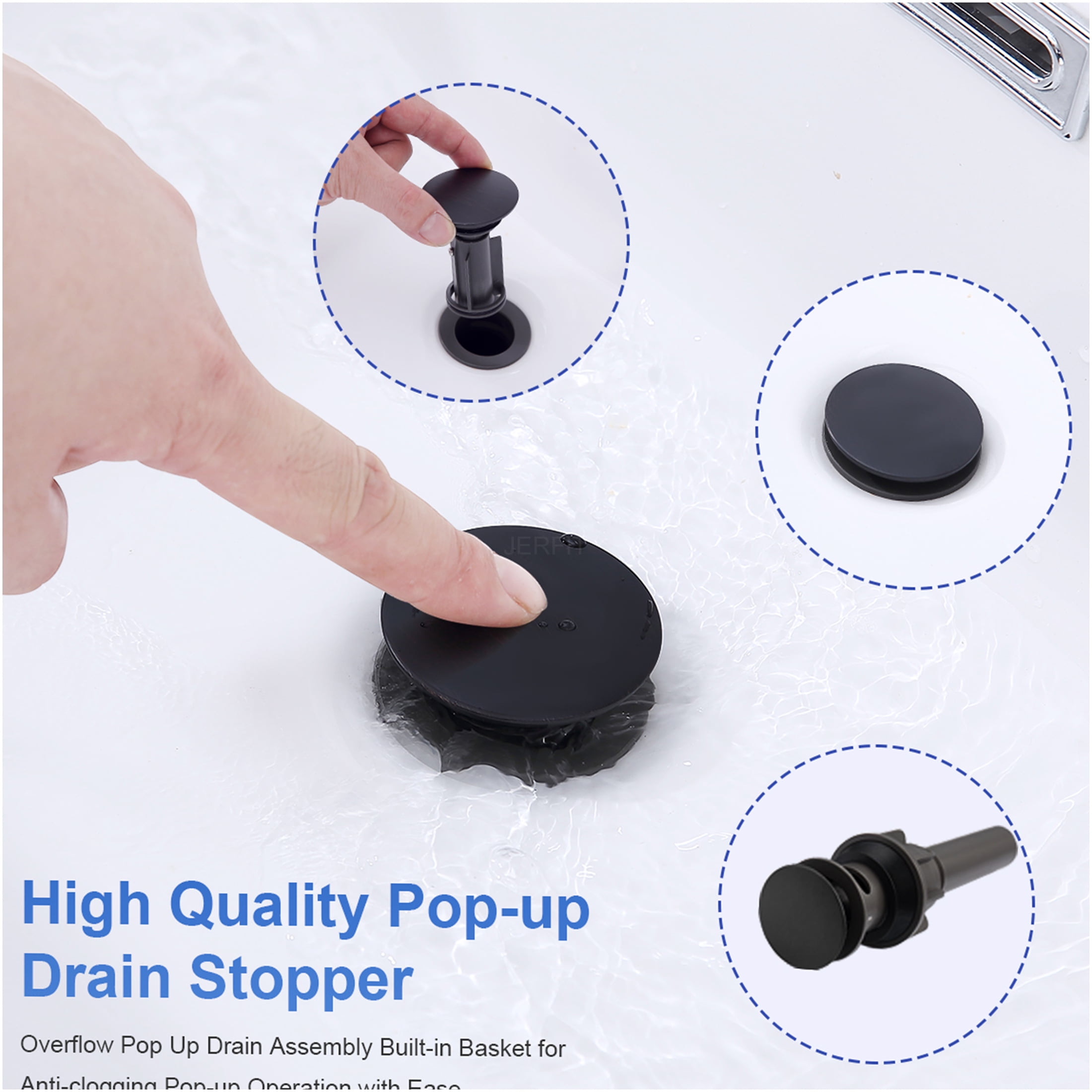 JERFIT 4" Centerset Bathroom Sink Faucet, 2-Handle High Arc Matte Black Vanity Faucet with Pop-Up Drain, Water Saving Deck Mount Brushed Nickel Finish
