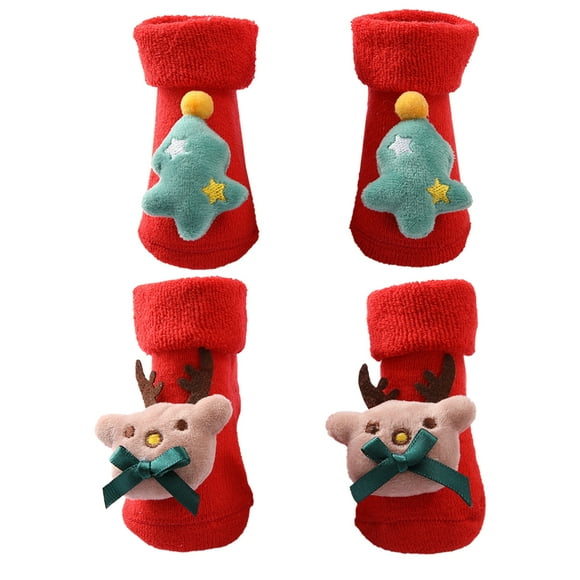 GOOHOCHY 2 pares de calcetines navideños de invierno para recién nacidos, calcetines gruesos de algodón, calcetines cálidos para bebé