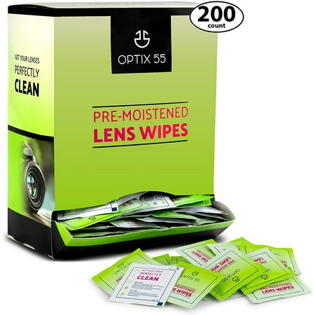 Optix 55 Lens Wipes, 200 Count Pre-Moistened Eyeglass Cleaning Wipes