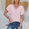 thumbnail image 4 of CLOISE Going out Tops for Women Summer Short Sleeve Tee Loose Casual Shirts Fashion Elegant Breathable V Neck Tops Solid Comfortabl Tunic Blouses Pink 2XL, 4 of 5