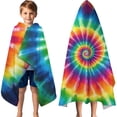 thumbnail image 3 of Colorful Rainbow Tie Dye Spiral Pattern Hooded Bath Towel，60"x35" for Ages 3 To 12 Kids, Quick Dry Lightweight Soft Microfiber Hood Beach Towel Cover Up for Kids, 3 of 7