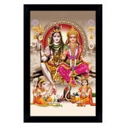 IBA Indianbeautifulart Lord Shiva & Parvati With Lord Ganesh & Krishna Picture Frame Religious Poster Black Wall Frame Deity Photo Frame Wall Decor For Home/ Office/ Temple-12 x 18 Inches