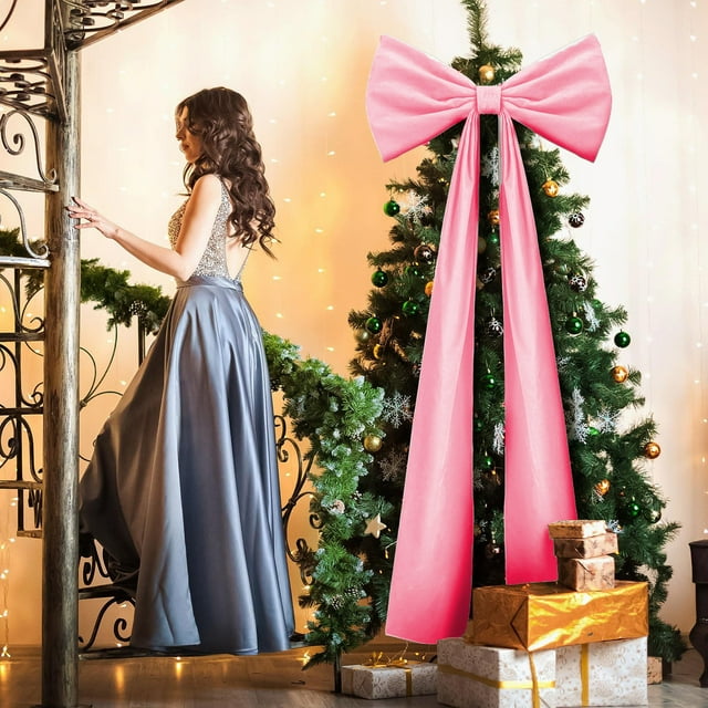 BAOPAI Oversized Velvet Bow Christmas Tree Topper 19.69x70.87 Inch Flock Material Multi Color Holiday Party Wedding Home Decoration Versatile Hanging Ornament