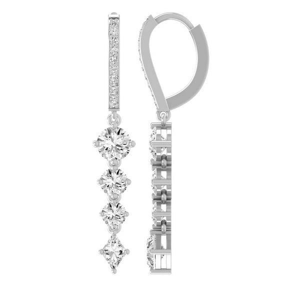 Araiya Fine Jewelry 10K White Gold Lozenge and Round Shaped Lab Grown Diamond Four Stone Drop Dangle Earrings (2 1/2 cttw, D-F Color, VS1 Clarity)