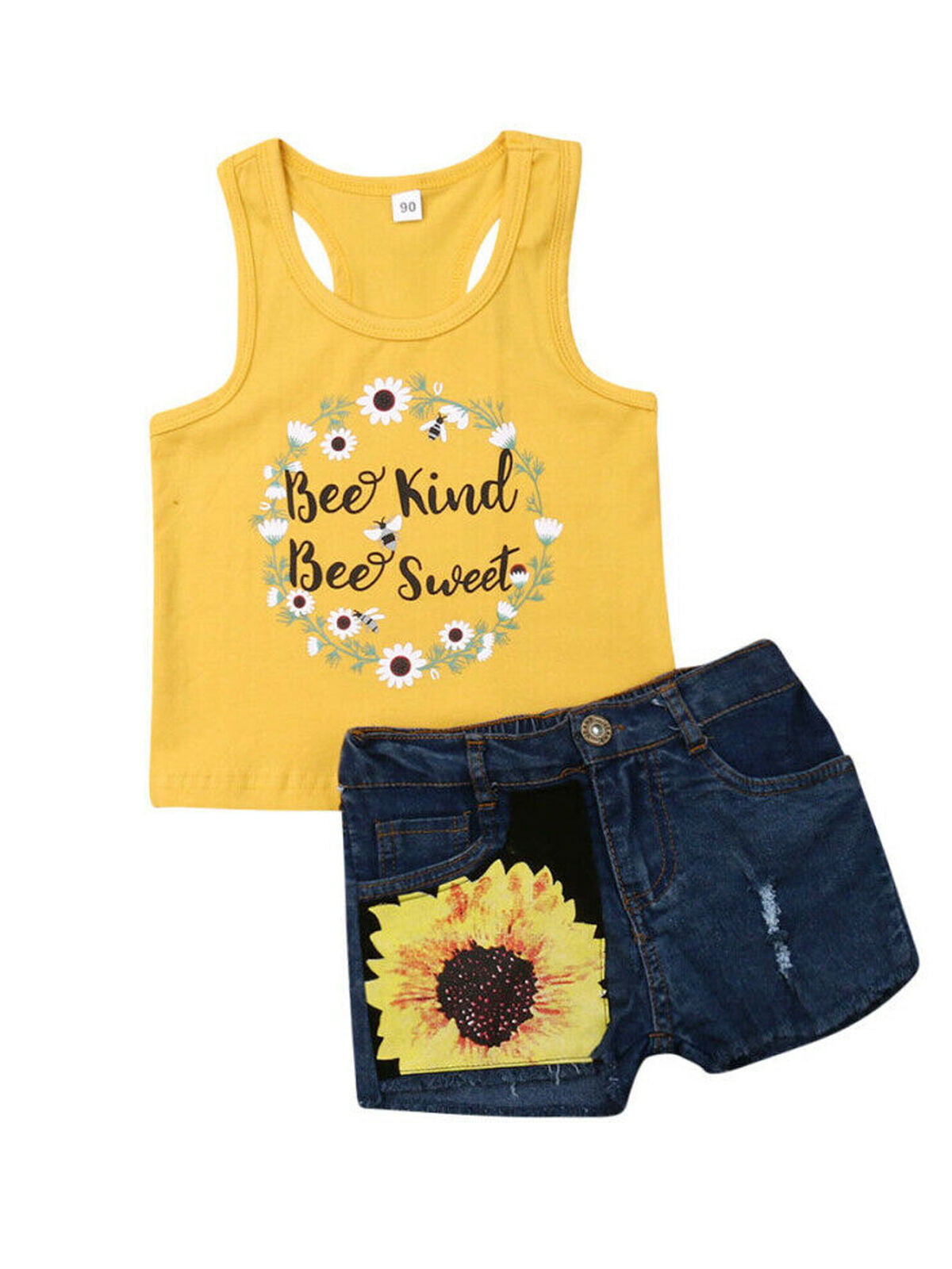 Toddler Kids Baby Girl Summer Tops T-shirt Denim Shorts 2Pcs Outfits Clothes