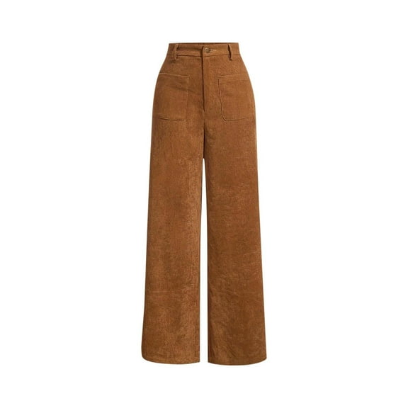 Roncen Women's Corduroy Straight Leg Pants - Solid Color Casual Trousers with Retro Style & Versatile Fit