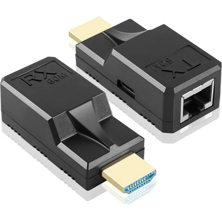 HDMI to RJ45 60M Extender 1080P HDMI to RJ45 Cable Extender Converter with Type-C Charging Cable for Computers, Laptops, Set-Top Boxes, TVS, Projectors, etc