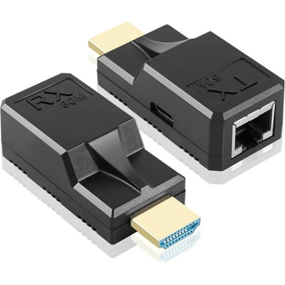 HDMI to RJ45 60M Extender 1080P HDMI to RJ45 Cable Extender Converter with Type-C Charging Cable for Computers, Laptops, Set-Top Boxes, TVS, Projectors, etc