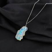 AA+ Ultra Blue Fire Raw Ethiopian Opal Rough Handmade Dainty Pendant Necklace For Women, Healing Chakra Crystals, Birthstone Jewelry, Rhodium Plated 925 Sterling Silver Chain 18 inch, Wedding Gift