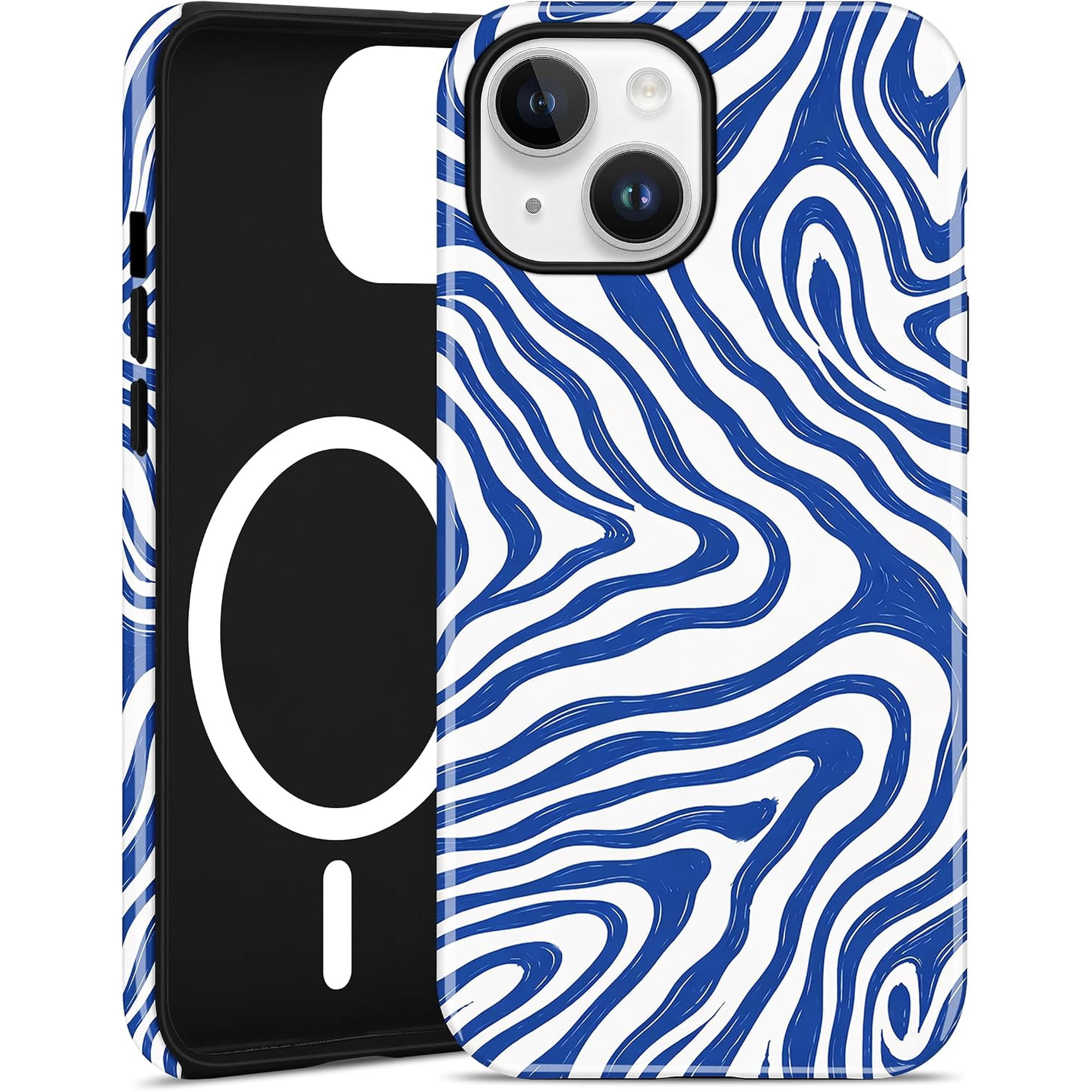 Compatible with MagSafe Zebra Print Case for iPhone 13/14, Cute Magnetic Aesthetic Animal Soft TPU and Hard PC Shockproof Protective Phone Cover for Women Girls-Blue