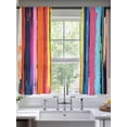 thumbnail image 3 of Colorful Striped Semi Sheer Curtains 63 Inch Length 2 Panels Set, Modern Rainbow Abstract Graffiti Art Sheer Kitchen Curtain Privacy Voile Window Curtain for Living Room Bedroom Rod Pocket Drapes, 3 of 7