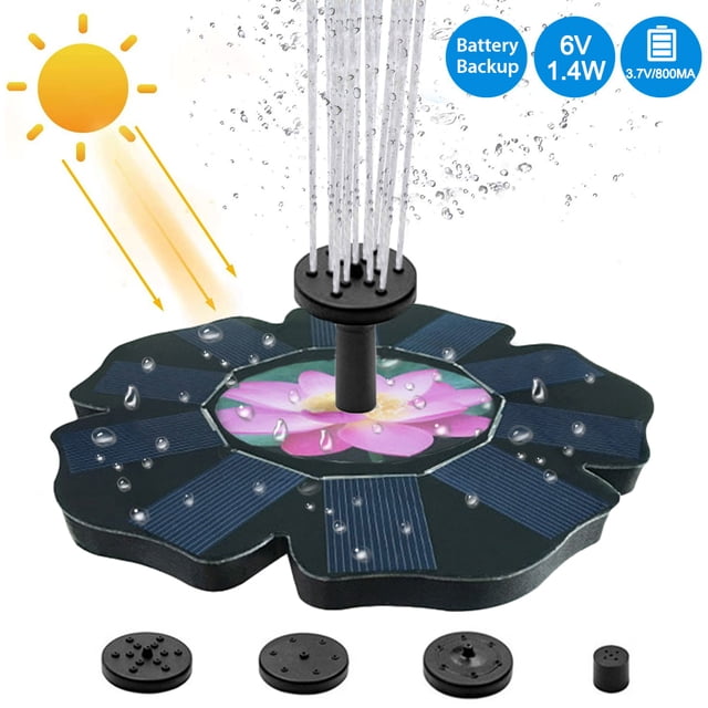 Solar Powered Fountain Floating Multi-use Bird Bath Water Pump with 4 Nozzles for Garden Pond Swimming Pool