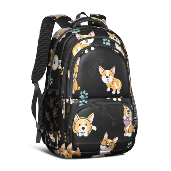 Cute Cartoon Corgi Backpack for School,Cute School Bag,Schoolbag with Adjustable Shoulder Straps & Padded Back,16.9 Inch